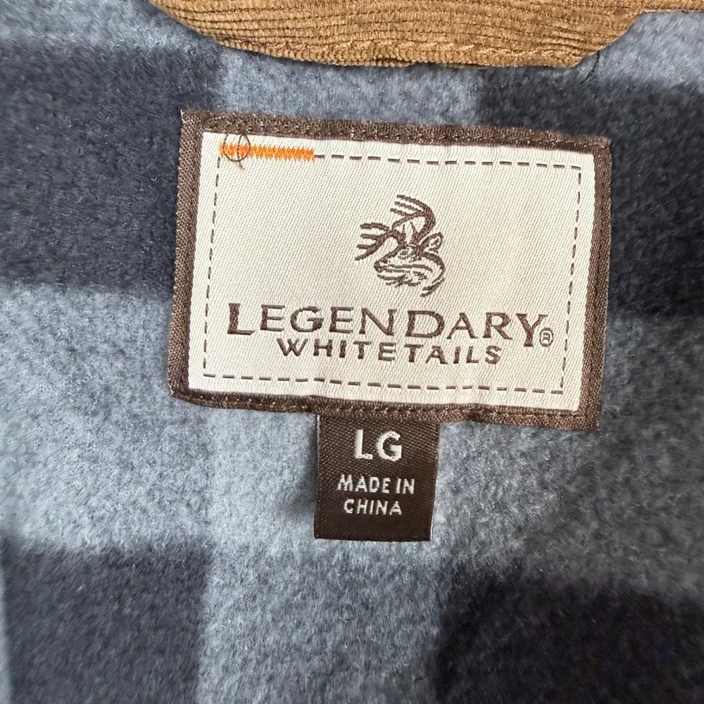 Legendary Whitetails Mens Gray Black Buffalo Plaid Fleece Flannel Shirt Large